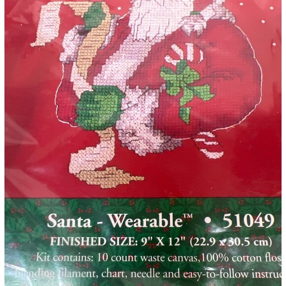 Candamar Designs Holiday Santa Cross Stitch Wearable Kit Vintage Christmas Craft - Picture 3 of 4